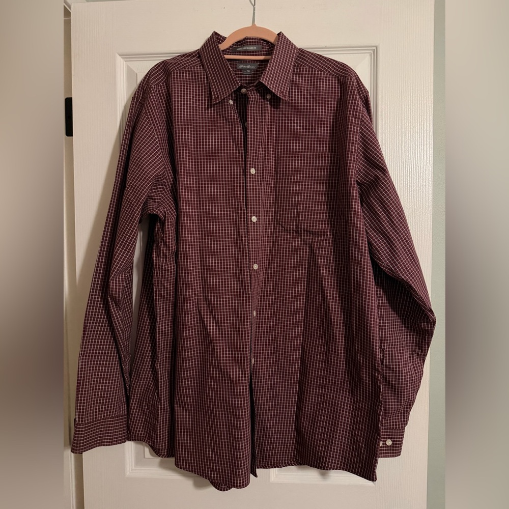Eddie Bauer Men's Maroon Checkered Button Down Shirt